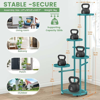 TOSKING 5 Tier Metal Plant Stand Indoor， Plant Shelf, Corner Shelf Flower Pot Stand for Outdoor Plant Stand for Living Room Balcony Garden Patio Bedroom (Blue, 38in)