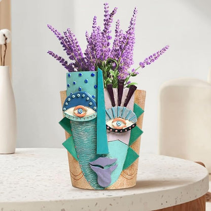 Picasso Flower Pot/Vase, Unique Planters, Abstract Face Flower Pots, with Drainage Holes, Handcrafted Resin Vases for Artistic Home Décor (Large)
