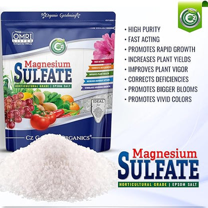 Magnesium Sulfate Epsom Salt Fertilizer - Made in USA - Plant Food for Hydroponics, Plants, Flower Gardens - Fruit, Vegetables, Holistic Herbs. OMRI Listed (Cz Garden Organics Magnesium Sulfate 19LB)
