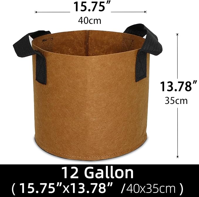 Grow Bags,Growing Pot Bags Garden Grow Bag Indoor Outdoor Fabric Aeration Plant Pot Container Flower Vegetable Pouch (Coffee,12Gallon)