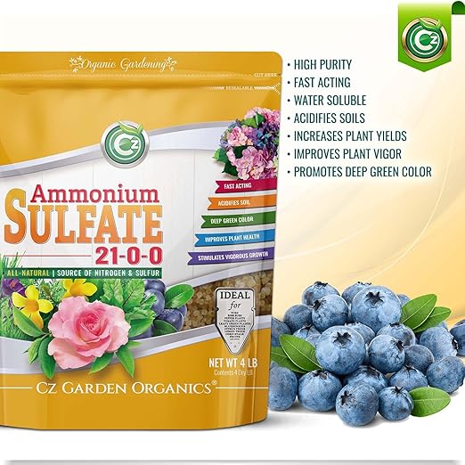 Ammonium Sulfate Fertilizer AMS 21-0-0 +24% Sulfur - Made in USA Plant Food for Indoor/Outdoor Plants & Flower Gardens - Promotes Lush Growth - Green Lawns, Fruit, Vegetables, Acid Loving Plants