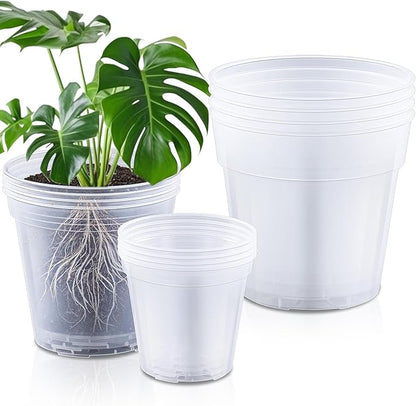 Vesici 12 Pcs 6/8/10 Inch Large Size Clear Nursery Pots Variety Pack Plant Pots with Drainage Holes Planters for Indoor Plants Flexible Transparent Plastic Plant Bottle Succulents
