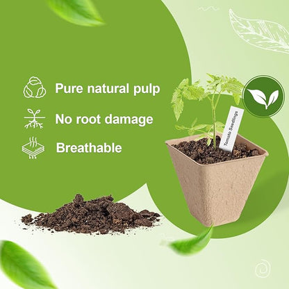 36 Pcs 3in Square Peat Nursery Pots, Biodegradable Herb Seed Nursery Pot Kits, Seedling Pots, Outdoor Garden Sprouting Peat Pots with 36 Plant Tags