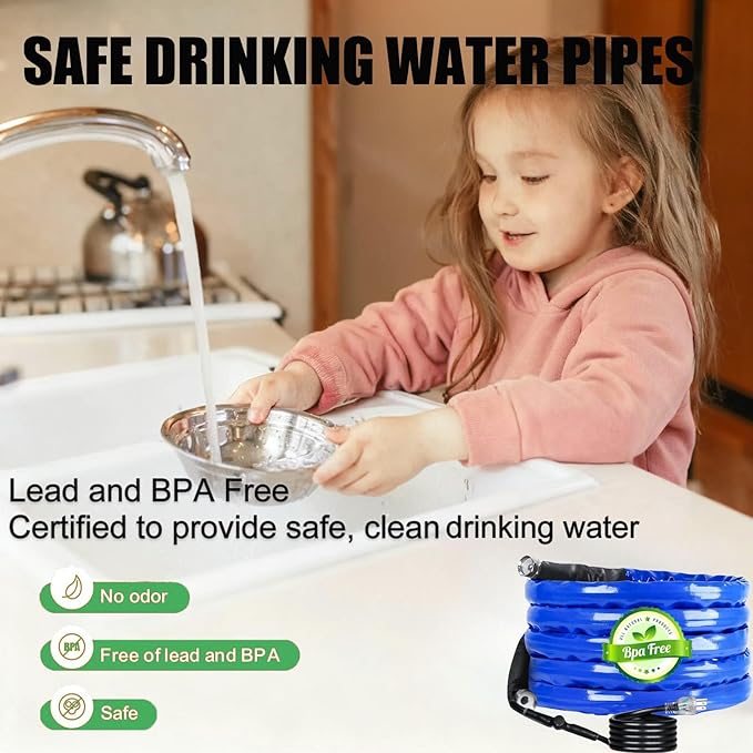 50FT Heated Rv Water Hose Camper Water Drinking Water Safe Garden Hose -45 ℉ With Electrically Heated, Lead And Bpa Free, 3/4" Adapter, Led Plug, For Rv Camper/Home Winter Accessoriesose
