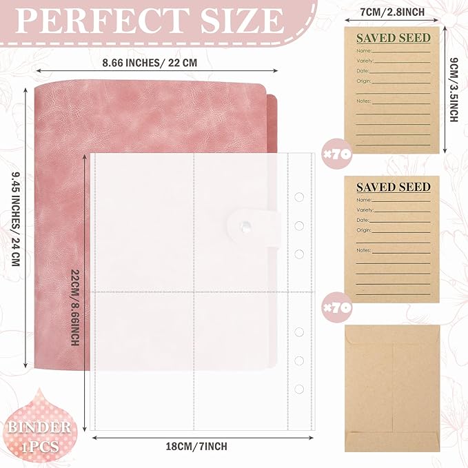 Seed Storage Organizer 35 Sheets with 140 Seed Envelopes, Resealable Garden Seed Pocket Bags Sealing Seed Packet Seed Saving Binder Vegetable Seed Collecting Template gift for Christmas Xmas holiday