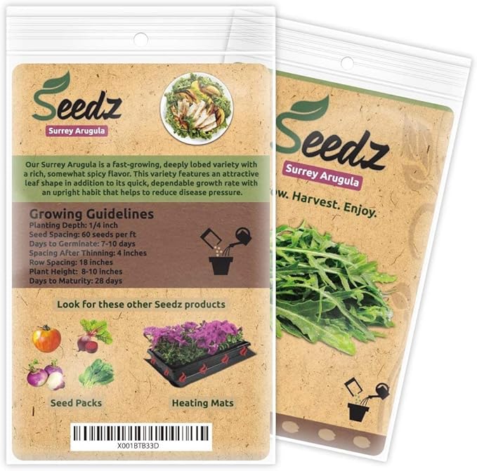 Organic ARUGULA Seeds (APPR. 1,100) Surrey Arugula - Heirloom Vegetable Seeds - Certified Organic, Non-GMO, Non Hybrid -USA