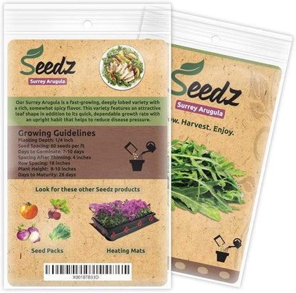 Organic ARUGULA Seeds (APPR. 1,100) Surrey Arugula - Heirloom Vegetable Seeds - Certified Organic, Non-GMO, Non Hybrid -USA