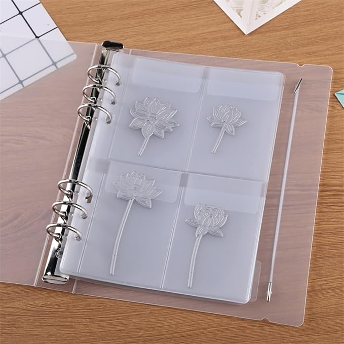 Die Storage Book Binder Die and Stamp Storage Folder Page Protectors 1 Cover with 25 Sheets Pockets Set Organizer Collection Case Template Holder DIY Scrapbooking Storing