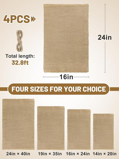 ANPHSIN 4Pcs Breathable Natural Burlap Bags - 16"x24" Reusable Thicken Jute Potato Onion Food Storage Sacks with Rope