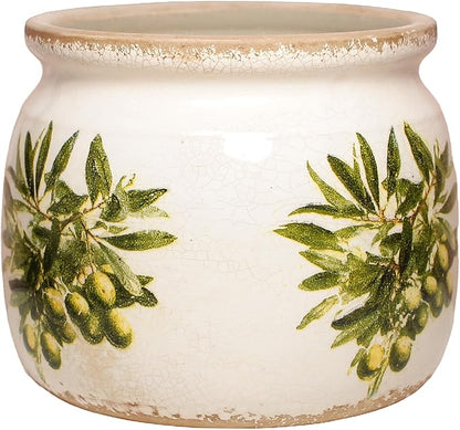 Flower Pots, Vintage Ceramic Planters for Indoor Plants, 6.29'' Plant Pots with Drainage, French Country Lavender Vase & Planters, Antique Home Room Decor, Olive Green