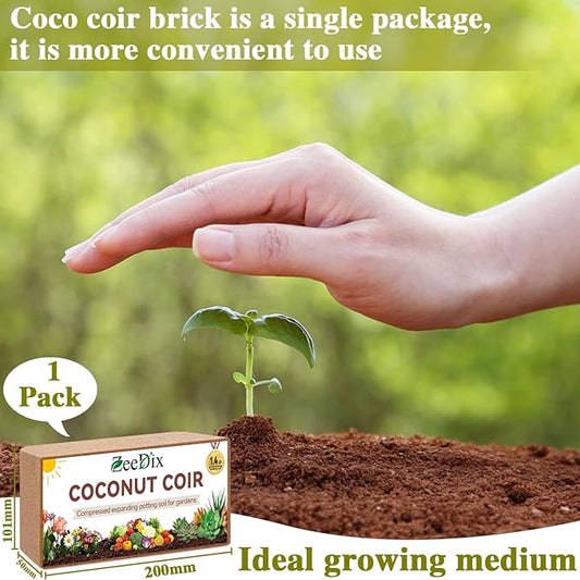 ZeeDix 1 Pack Coco Coir Brick, 100% Organic Compressed Coco Coir Brick Seed Starter Potting Soil for Plants, Premium Coconut Fiber Substrate with Low EC & pH Balance for Gardening Flower Herbs