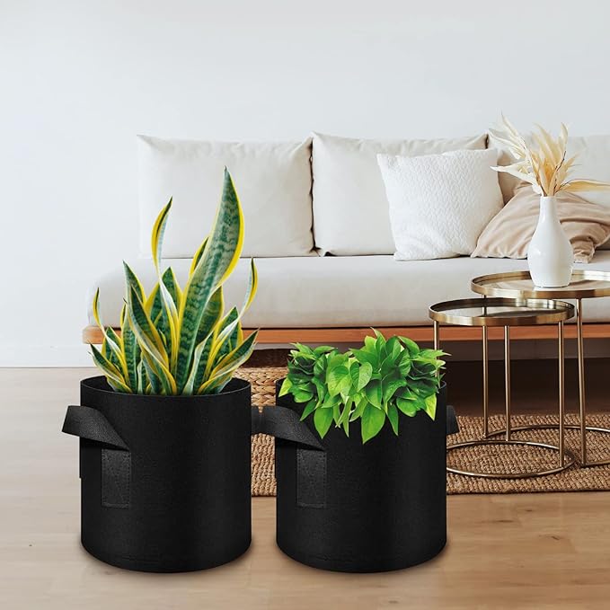 24 Pack 10 Gallon Plant Grow Bags, Thickened Nonwoven Fabric Pots with Handles, Vegetable Planter Bags Containers, Cloth Planters for Garden Vegetable/Flower/Plant/Fruits Outdoor (Black)