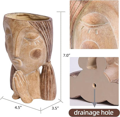 Face Planter Pots with Drainage Hole, Resin Head Planters for Indoor Plants Flower Plant Pots Succulent Pot, Cute Girl Face Planter Gifts for Lover-Praying
