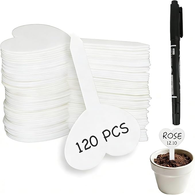 120PCS Plant Tags Plant Labels for Outdoor Garden Waterproof Plastic Seed Labels for Seedlings White Garden Markers with Permanet Marking Pen Plants Tags Gifts for Gardening Lovers