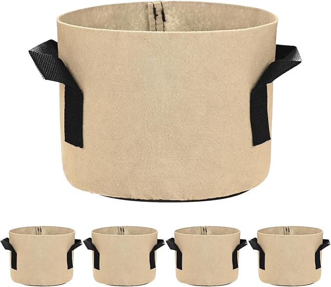 5-Pack Plant Grow Bags 1 Gallon Grow Bags 300G Thickened Fabric Pots with Durable Handles Plant Garden Grow Pots for Fruits/Vegetables/Flowers/Plants [Khaki]