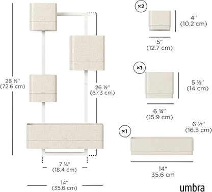 Umbra Cubiko Wall-Mount Planter with Four Adjustable Pots, Suitable for Indoor or Outdoor Use, Sand