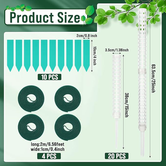 20 Pcs 15 Inch Plastic Moss Pole for Plants Monstera Moss Totem Pole Stick Plastic Monstera Plant Support 10 Pcs Plant Labels 4 Pcs 6.56 Ft Green Plant Ties Gardening Tape for Climbing Plants Creepers