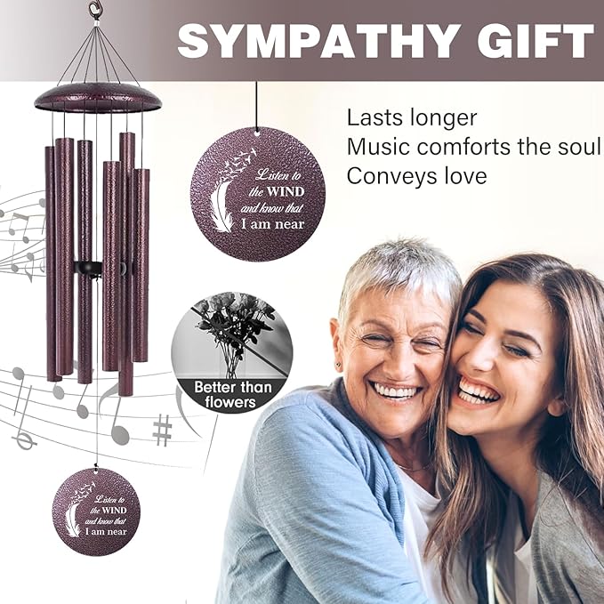 ASTARIN 36" Large Deep Tone Personalized Sympathy Wind Chimes, Memorial Wind Chime for Loss of Mother Father Loved One, Angel's Feather Bereavement Gifts Decor Outdoor Patio Garden, Produced in USA