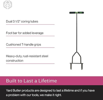 Yard Butler Manual Lawn Coring Aerator, ID-6C - Lawn Care Tool for Aerating - Long-Handled - Power-Coated Steel Construction - Comfortable Cushioned Handles Garden Tool - Easy to Use