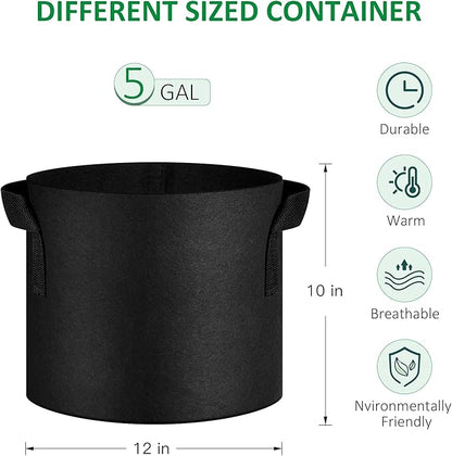 12-Pack 5 Gallon Thickened Non-Woven Grow Bags, Aeration Fabric Pots with Handles