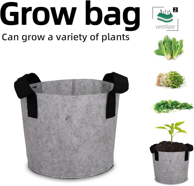 Grow Bags,Growing Pot Bags Garden Grow Bag Indoor Outdoor Fabric Aeration Plant Pot Container Flower Vegetable Pouch (Light Gray,2 Gallon)