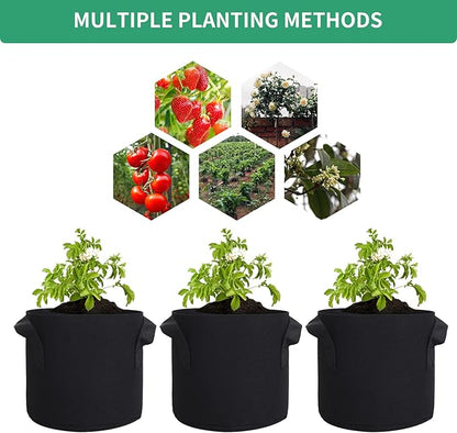 10 Gallon Fabric Grow Bags, Black Nonwoven Plant Pots with Handles, 15.7x11.8 Inches, 5 Pack