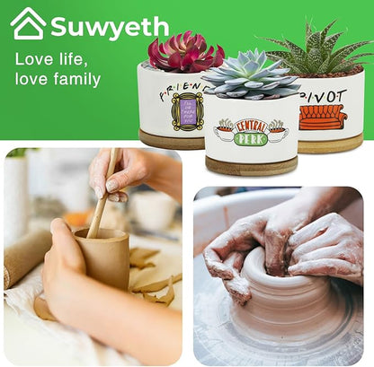 3 Pcs Friends tv Show Cute Merchandise Ceramic Plant Pots,Funny Friends Decor Themed Gifts for Women,for House Plants Garden Planters Succulent Pots(Not Included Plants)