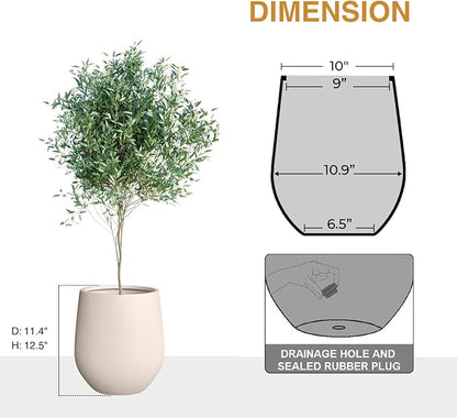 12.5" H x 11.4" D Corso Fiberstone Round Tapered Planter with Drainage Hole, Smooth Finishes, Weather Resistant, Included 2 Extra Coco Mats (Kilim Beige, 9" Pot Opening)