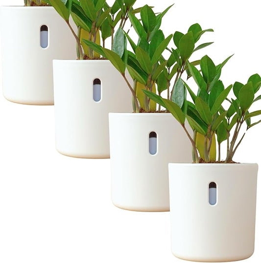Self Watering Pot for Leca and Pon, Semi Hydroponic Planter for Indoor Plants, Clear Inner Pot & Water Level Indicator (White (4-Pack), 4 inch)