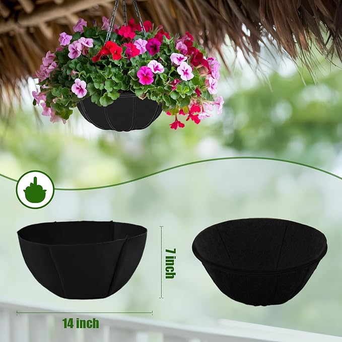 hehimhis 6Pcs 14 Inch Round Non-Woven Planter Basket Liner, Hanging Basket Fabric Liners Coco Fiber Liner Replacement for Hanging Flower Pot (6, 14inch)