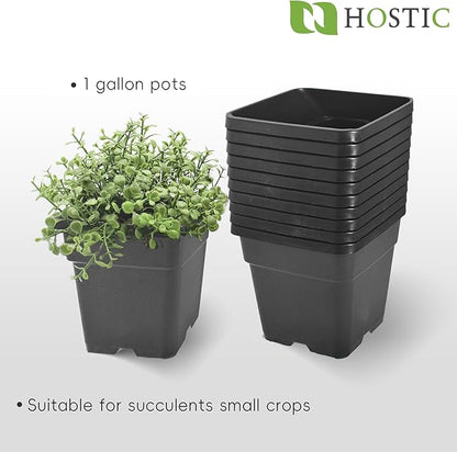 HOSTIC 1 Gallon Square Nursery Pots Flexible Plastic Pots for Plants Gallon Pot with Drainage Holes 10 Pcs