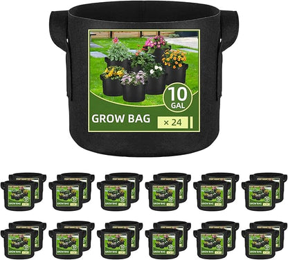 24 Pack 10 Gallon Grow Bags, Heavy Duty Thickened Aeration Fabric Pots with Handles for Vegetable/Flower/Plant