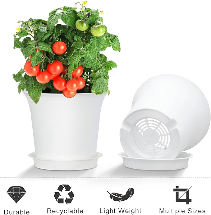 Planter Pots 8 Packs, 7.2 Inches Flower Pots with Drainage Holes & Trays, Ideal for Succulents, Herbs, Flower, African Violet, Garden Plant Pots for Home Garden Kitchen Decor (White-3)