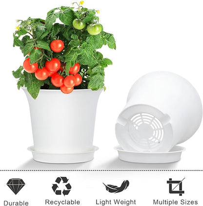 Planter Pots 8 Packs, 7.2 Inches Flower Pots with Drainage Holes & Trays, Ideal for Succulents, Herbs, Flower, African Violet, Garden Plant Pots for Home Garden Kitchen Decor (White-3)