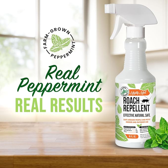 Mighty Mint Peppermint Oil Roach Repellent Spray – Natural Cockroach Killer for Indoor & Outdoor Use – Plant-Based Insect & Pest Control – 16 oz