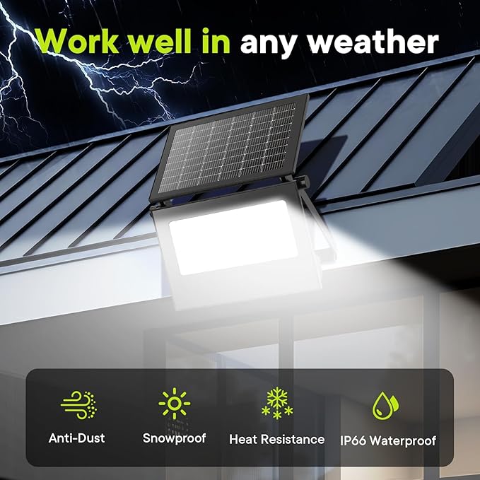 Solar Motion Lights Outdoor , IP66 Security Flood Light Outdoor Waterproof, Dual Color Temperature 3-Mode Lighting Wall Spotlight with Remote Control, Solar Floodlights for Patio Garden Garage, 2 Pack