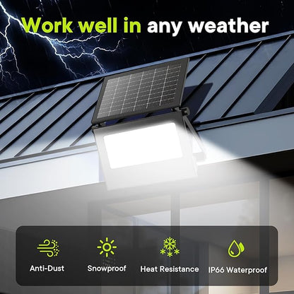 Solar Motion Lights Outdoor , IP66 Security Flood Light Outdoor Waterproof, Dual Color Temperature 3-Mode Lighting Wall Spotlight with Remote Control, Solar Floodlights for Patio Garden Garage, 2 Pack