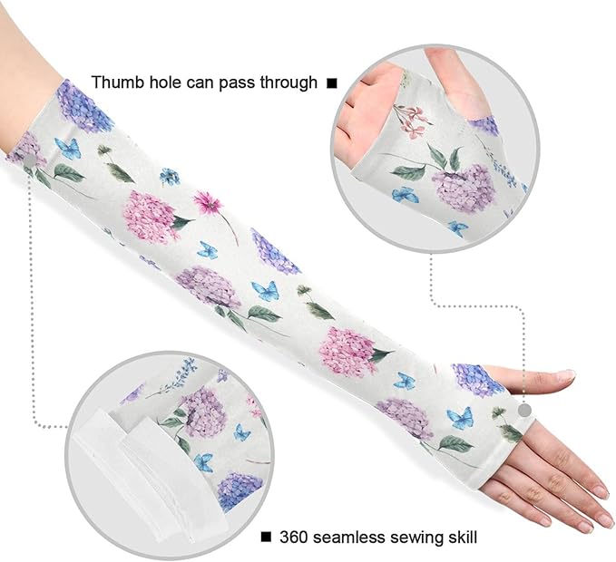 Wamika Gardening Sleeves Spring Globe Daisy Flowers Farm Sun Protective Arm Sleeves with Tumb Hole