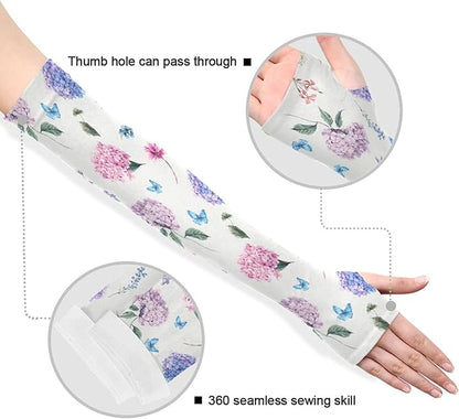 Wamika Gardening Sleeves Spring Globe Daisy Flowers Farm Sun Protective Arm Sleeves with Tumb Hole