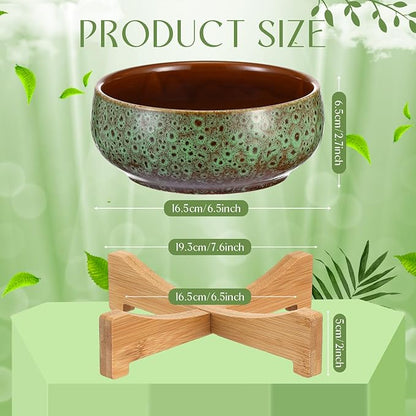 Baderke 2 Pcs Lotus Bowl Planter with Base Ceramic Hydroponic Planter Water Lily Bowl for Planting Aquatic and Indoor Plants Household Ceramic Basin Decor (Green)