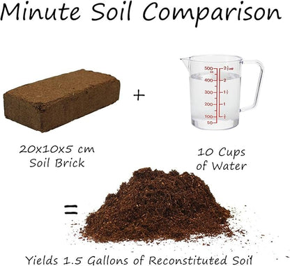 Minute Soil Plus Brick - NPK Amended Compressed Coco Coir Fiber Grow Medium - 3 Bricks = 1.5 Gallons of Potting Soil Each - Gardening, Plants, Flowers, Herbs, Microgreens - Peat Free
