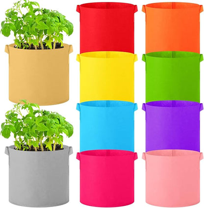 Colored Fabric Grow Bags Bulk Colorful Plant Grow Bags Nonwoven Fabric Pots with Handles Seeds Vegetables Tomato Planter Grow Buckets for Outdoor Garden Fruits Flower, 10 Colors(10 Pack,5 Gal)