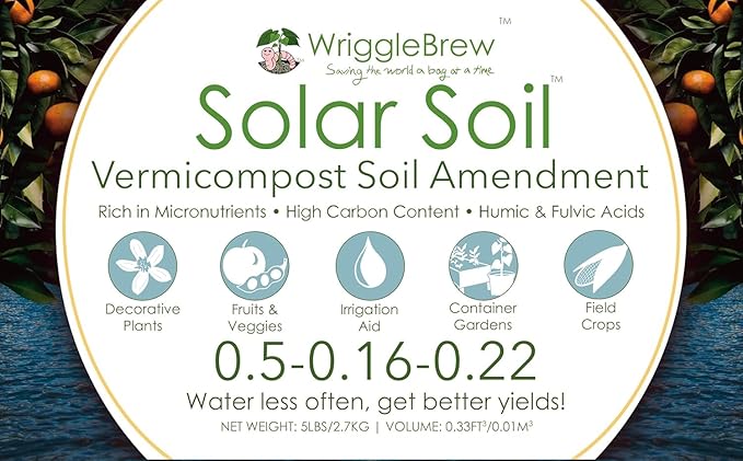 Solar Soil Vermicompost Soil Amendment from Earthworm Castings. All Purpose Plant Food and Dirt Enhancer for Gardens, Vegetables, Fruits, Houseplants. Mix with Potting Soil. (5lbs)
