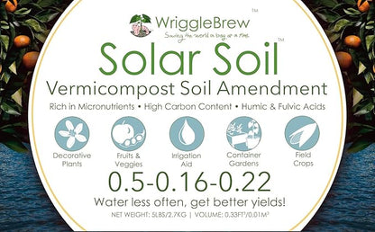 Solar Soil Vermicompost Soil Amendment from Earthworm Castings. All Purpose Plant Food and Dirt Enhancer for Gardens, Vegetables, Fruits, Houseplants. Mix with Potting Soil. (5lbs)