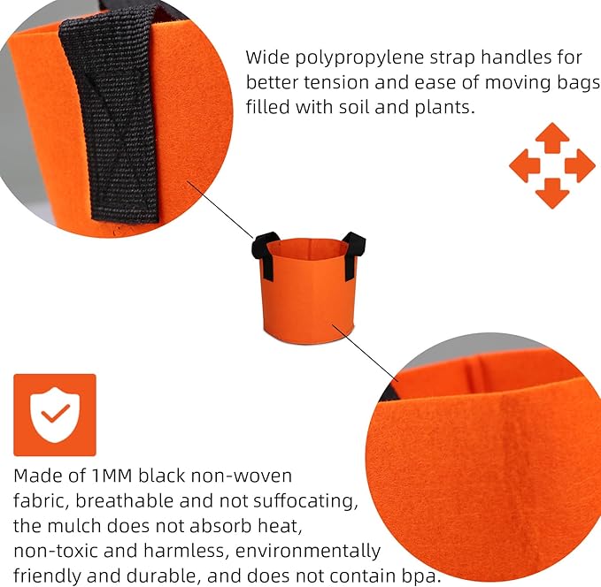 Grow Bags,Growing Pot Bags Garden Grow Bag Indoor Outdoor Fabric Aeration Plant Pot Container Flower Vegetable Pouch (Dark Orange,1 Gallon)