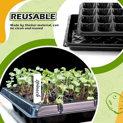 Yinder 20 Pcs Seed Starting Trays with Dome 32 Cells Plug Trays and 1020 Tray No Holes with 100 Pcs Tags Seed Starter Kit for Nursery Germination Plant Propagation