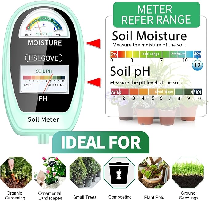 HSLGOVE Soil Test Kit, 2-in-1 Soil Moisture Meter/Soil PH Meter, Dual Screen Soil Tester, Soil Moisture Meter for Plants Watering/Gardening for Lawn,Farm Indoor&Outdoor Use-Bluegreen
