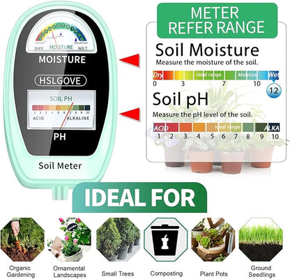 HSLGOVE Soil Test Kit, 2-in-1 Soil Moisture Meter/Soil PH Meter, Dual Screen Soil Tester, Soil Moisture Meter for Plants Watering/Gardening for Lawn,Farm Indoor&Outdoor Use-Bluegreen