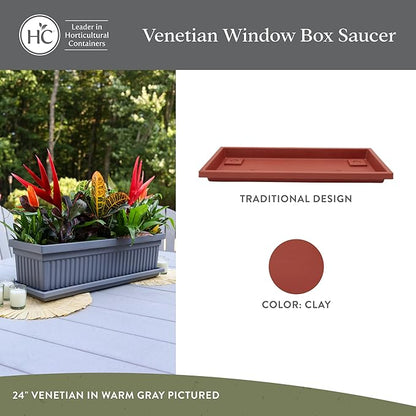 The HC Companies Venetian Rectangular Plant Tray - Lightweight Plastic Plant Saucer - Plant Drip Trays for Drainage - UV Resistant Pot Saucer for Indoor & Outdoor Use (29.5" Clay, Pack of 1)
