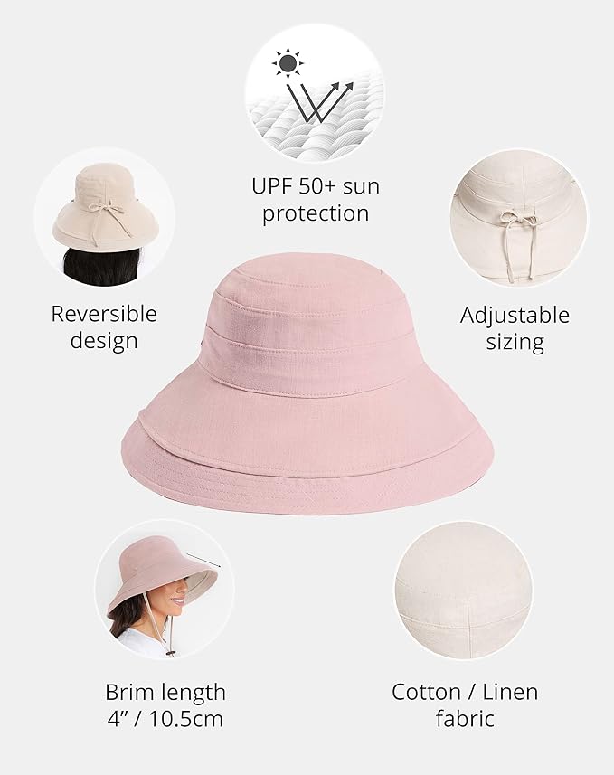 Solbari Women's Holiday Sun Hat UPF 50+ Packable UV Sun Protection Hat with Full Coverage Brim, Reversible, Adjustable Fit